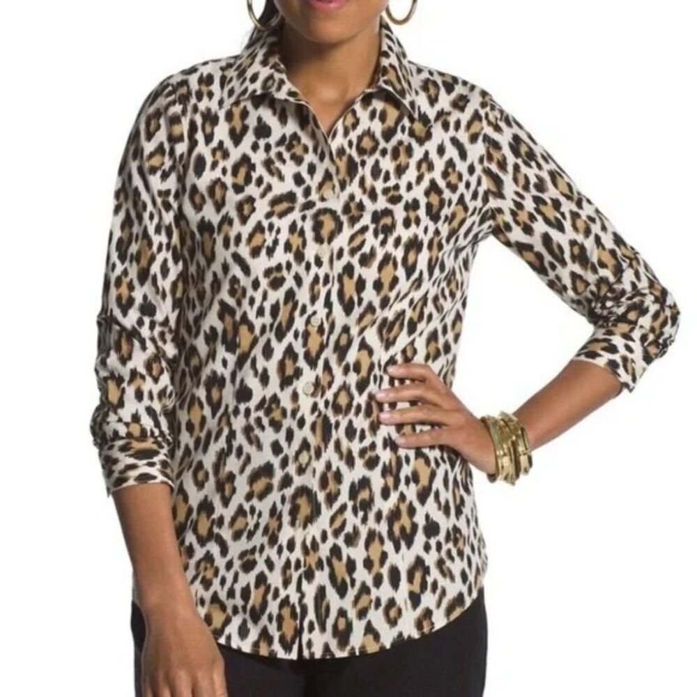Chico's Women's No-Iron Leopard Print Blouse | Size 0 (Small)